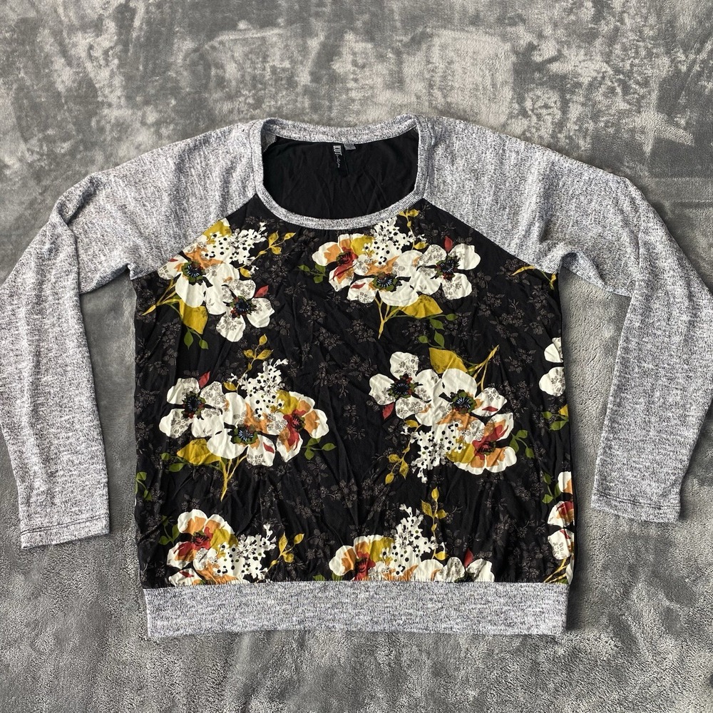 KUT From The Kloth Pullover Womens Small Top Black Gray Floral Casual